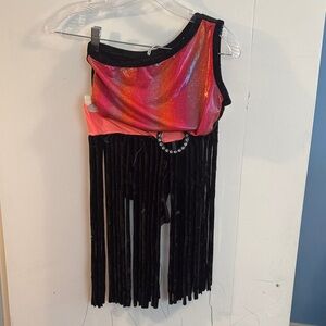 Black and Pink Fringe Skirt